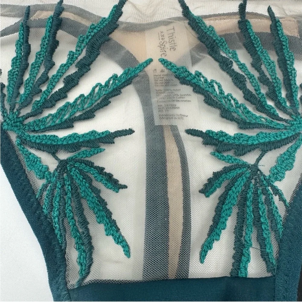 Thistle and Spire Emerald and Biscotti Embroidered Brooklyn Haze Thong Size 3X